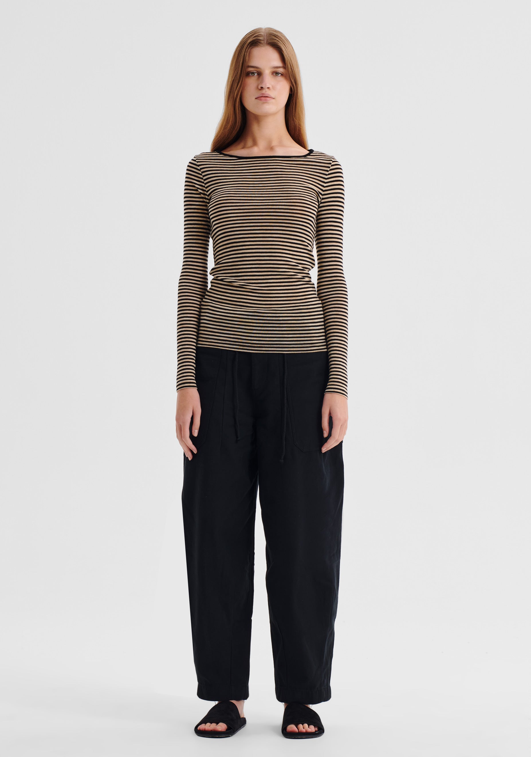 Morrison Morri Merino Stripe Round Neck Birch/Black