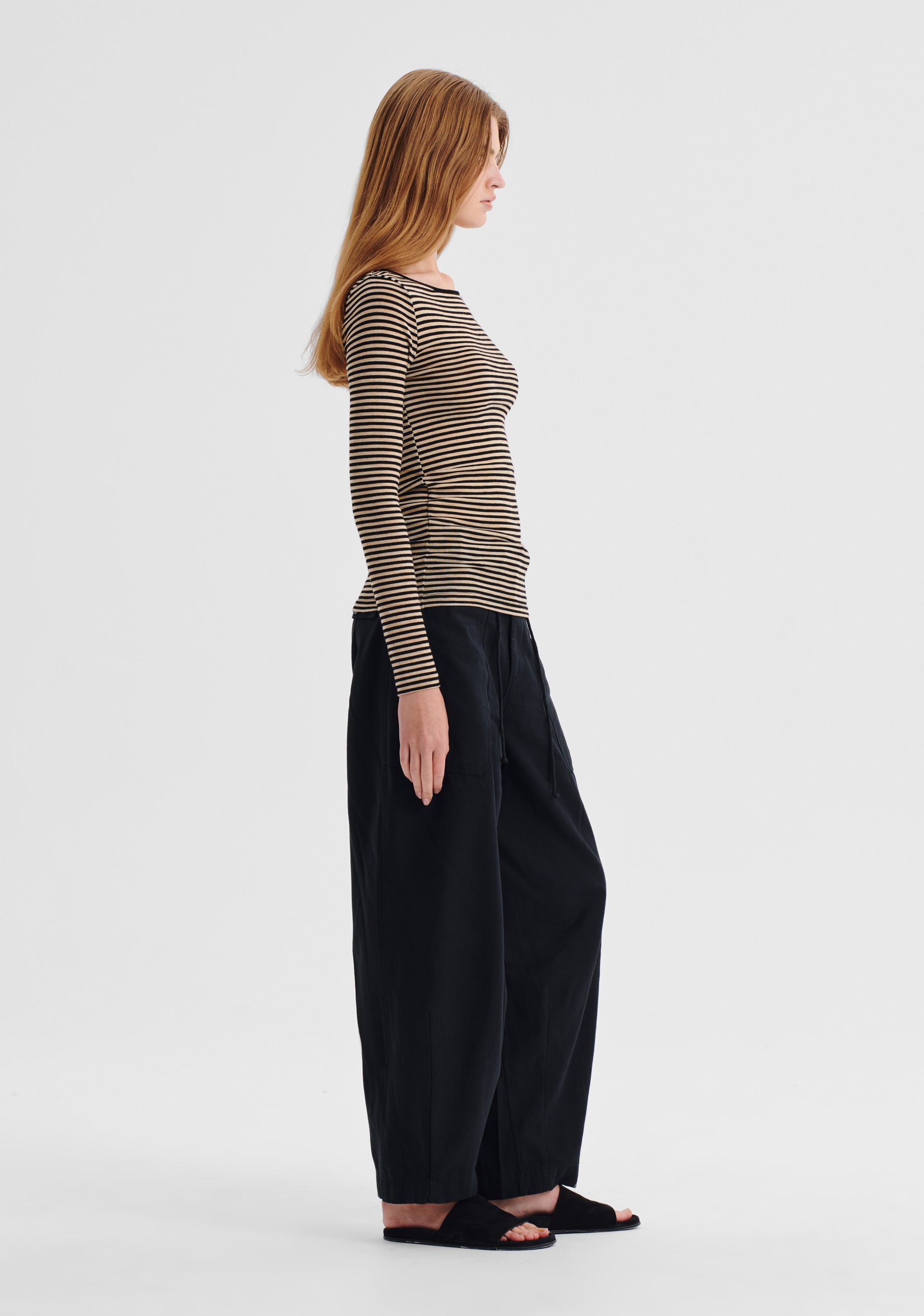 Morrison Morri Merino Stripe Round Neck Birch/Black
