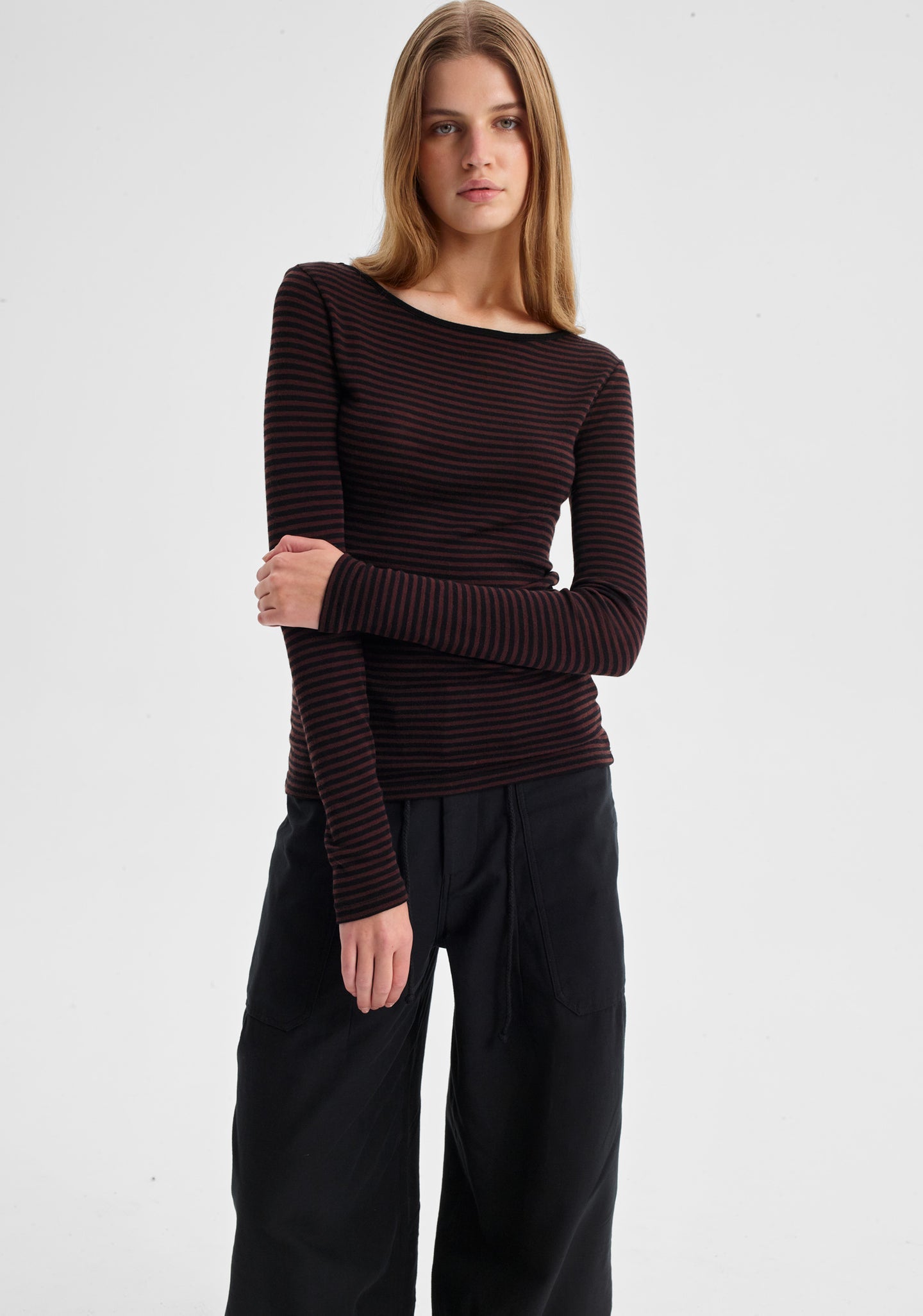 Morrison Morri Merino Stripe Round Neck Espresso Black