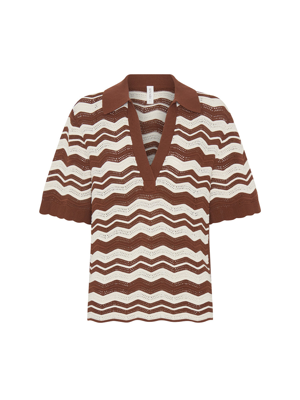 Kivari Sarah Knit Polo Top Choc Ivo Stripe