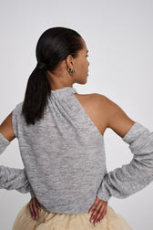 Rabens Saloner Celina Waffled One Shoulder Top - Grey Melange