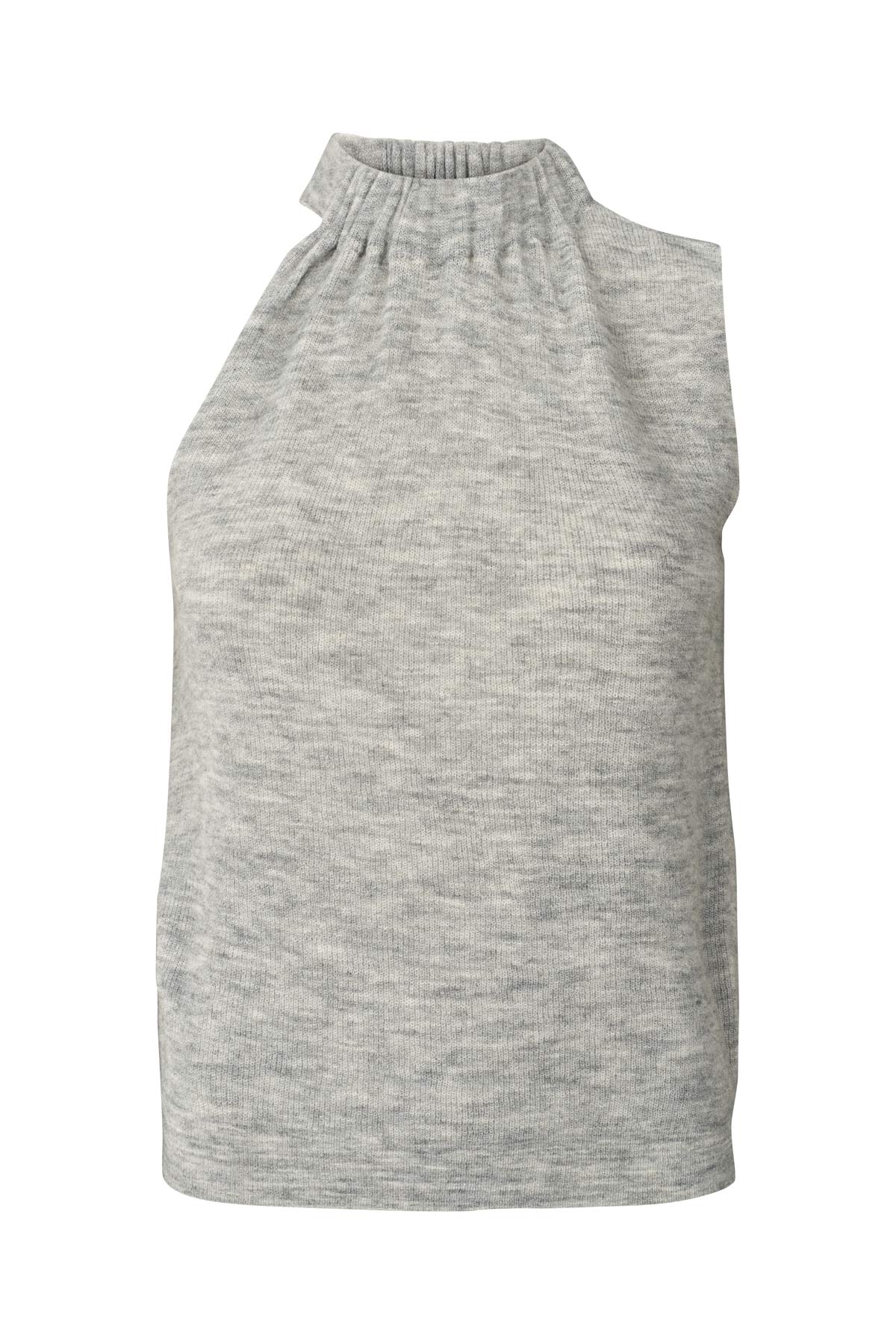 Rabens Saloner Celina Waffled One Shoulder Top - Grey Melange