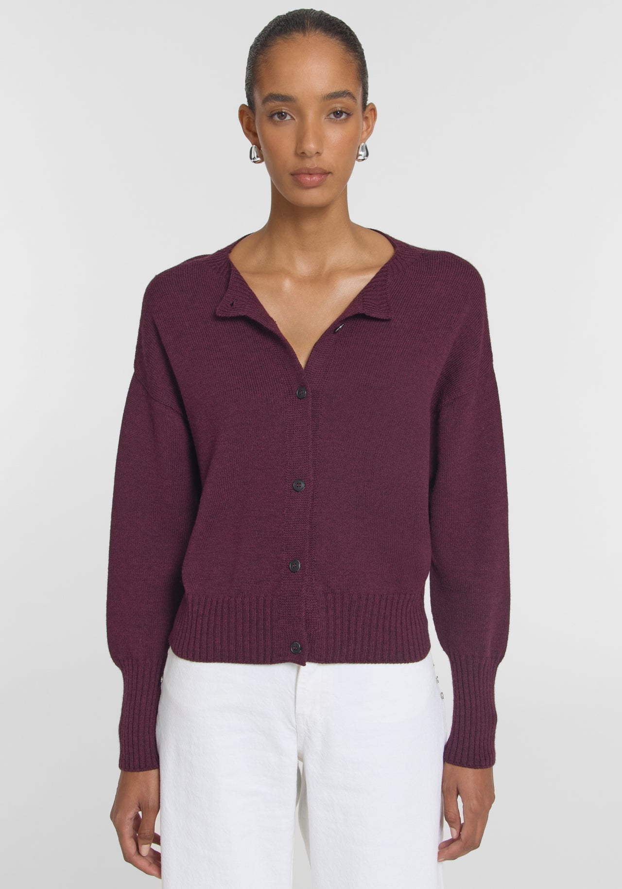 Viktoria and Woods Hart Merino Cardigan Garnet