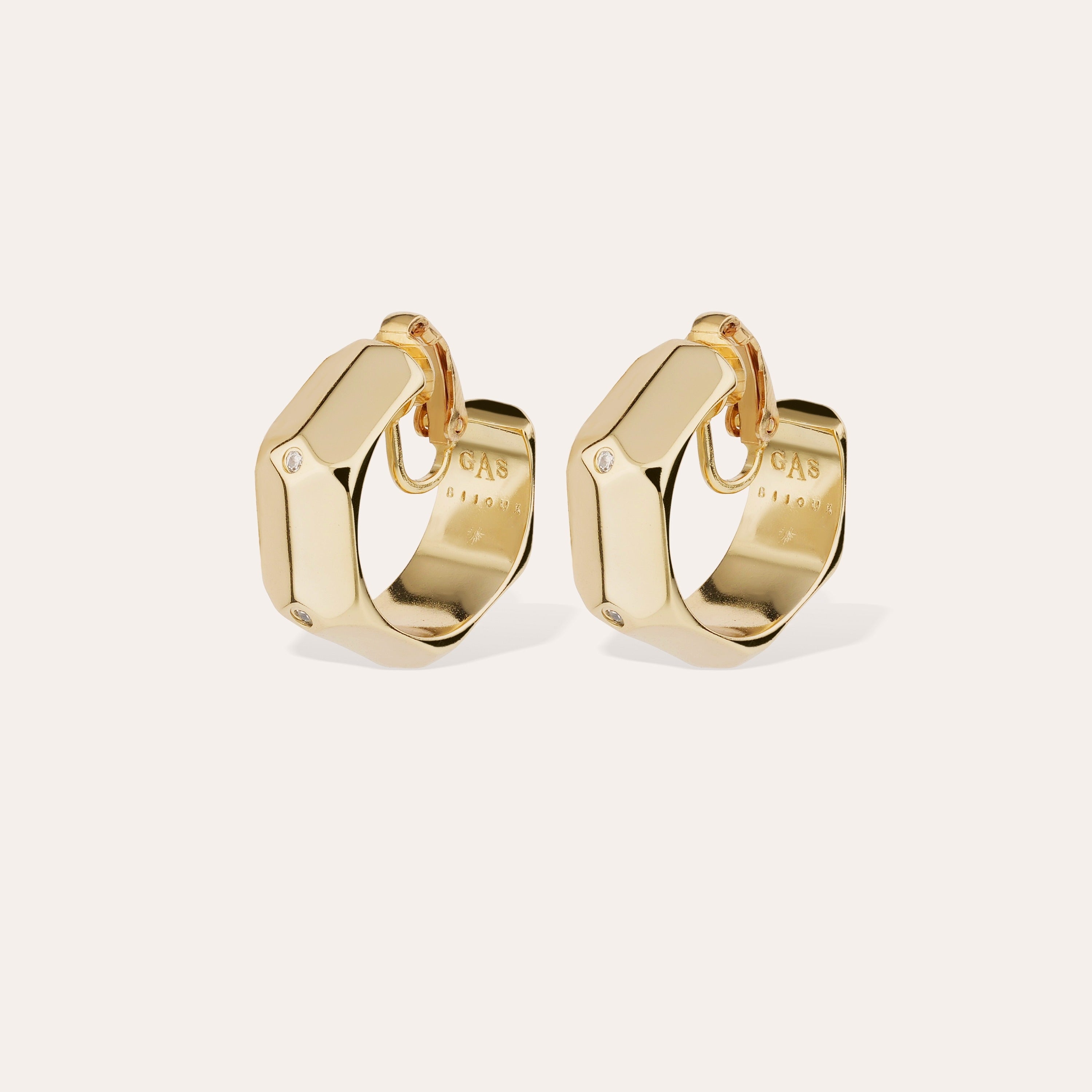 Gas Bijoux Strass Hoop Earrings - Gold Plated - Pierced