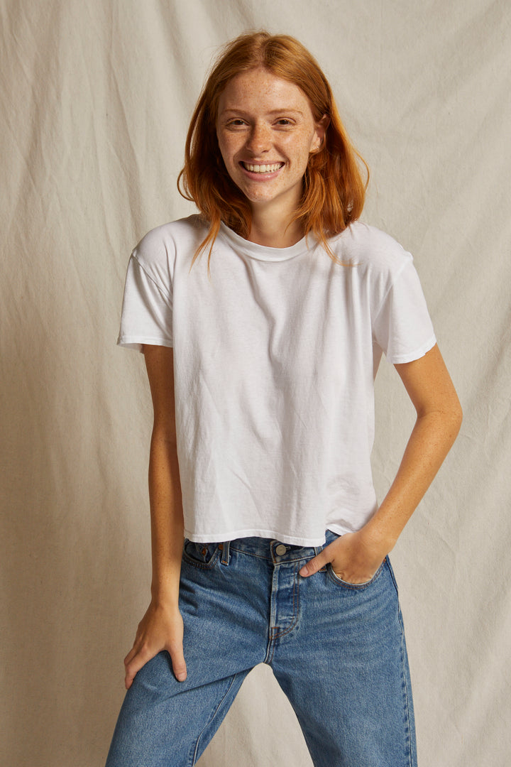 Perfect White Tee Harley Cotton Short Sleeve Crew Tee - White