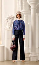 Load image into Gallery viewer, Le Stripe Piazza Contrast Collar and Cuff Shirt - COBALT/RAISIN