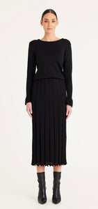 Cable Merino Pleated Dress Black