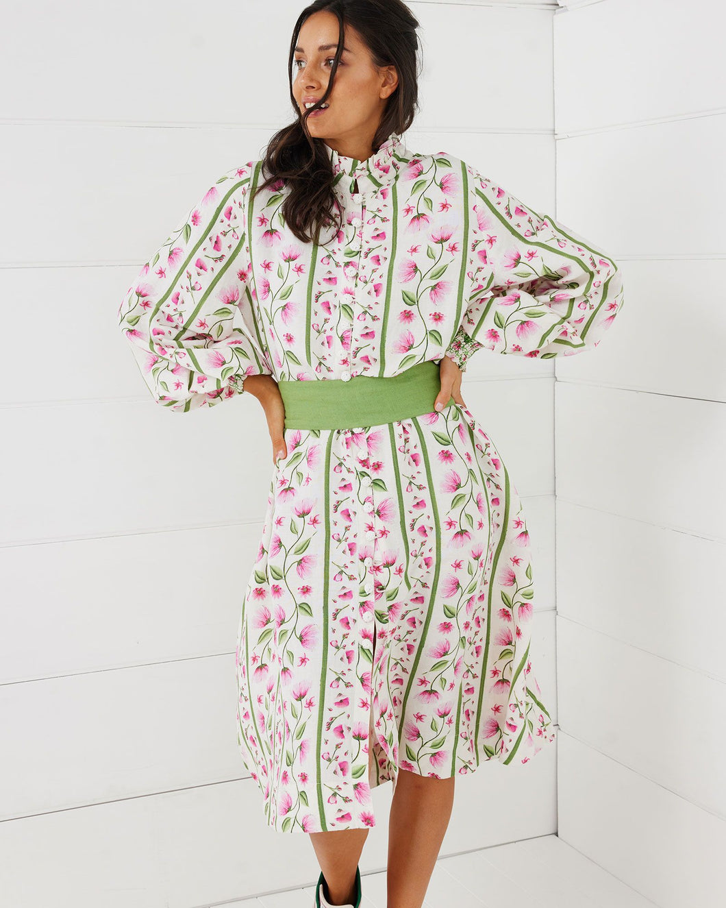 Binny Poppies - Printed Linen blend Midi Dress