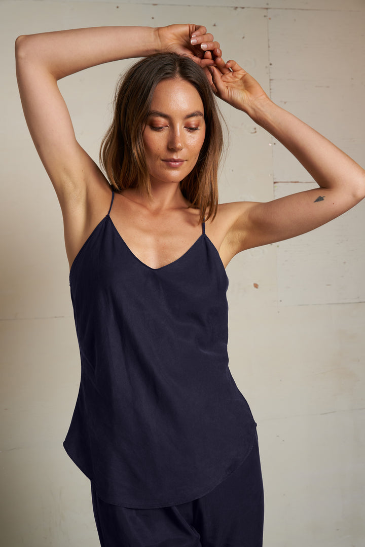 Perfect White Tee Linda Tencel Bias Cut Cami - Navy