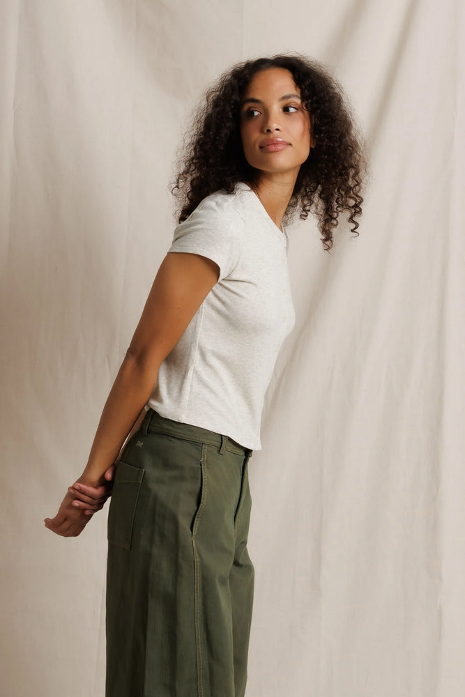 Perfect White Tee - Miriam Luxe Rib Button up Short Sleeve - Oatmeal Ash