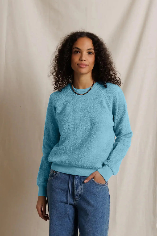 Perfect White Tee Ziggy Shrunken  Crew Neck Sweatshirt  Reverse Fleece Milky Blue