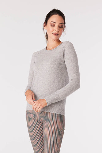 Cable Pure Cashmere Crew Jumper Grey Marle
