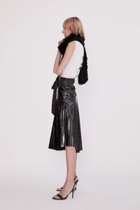West 14th Park Ave Pleated Skirt in Black Glossy Leather