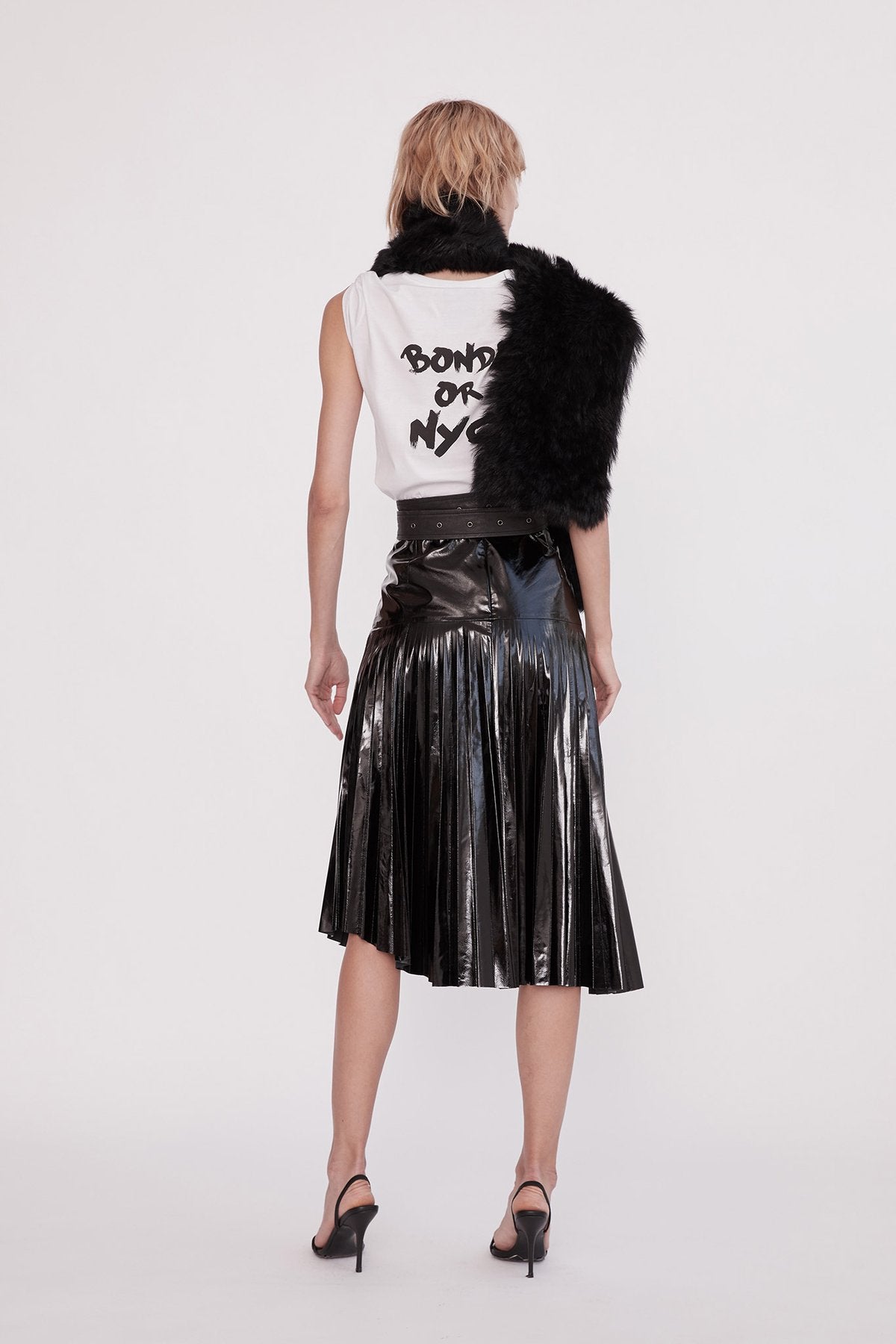 West 14th Park Ave Pleated Skirt in Black Glossy Leather
