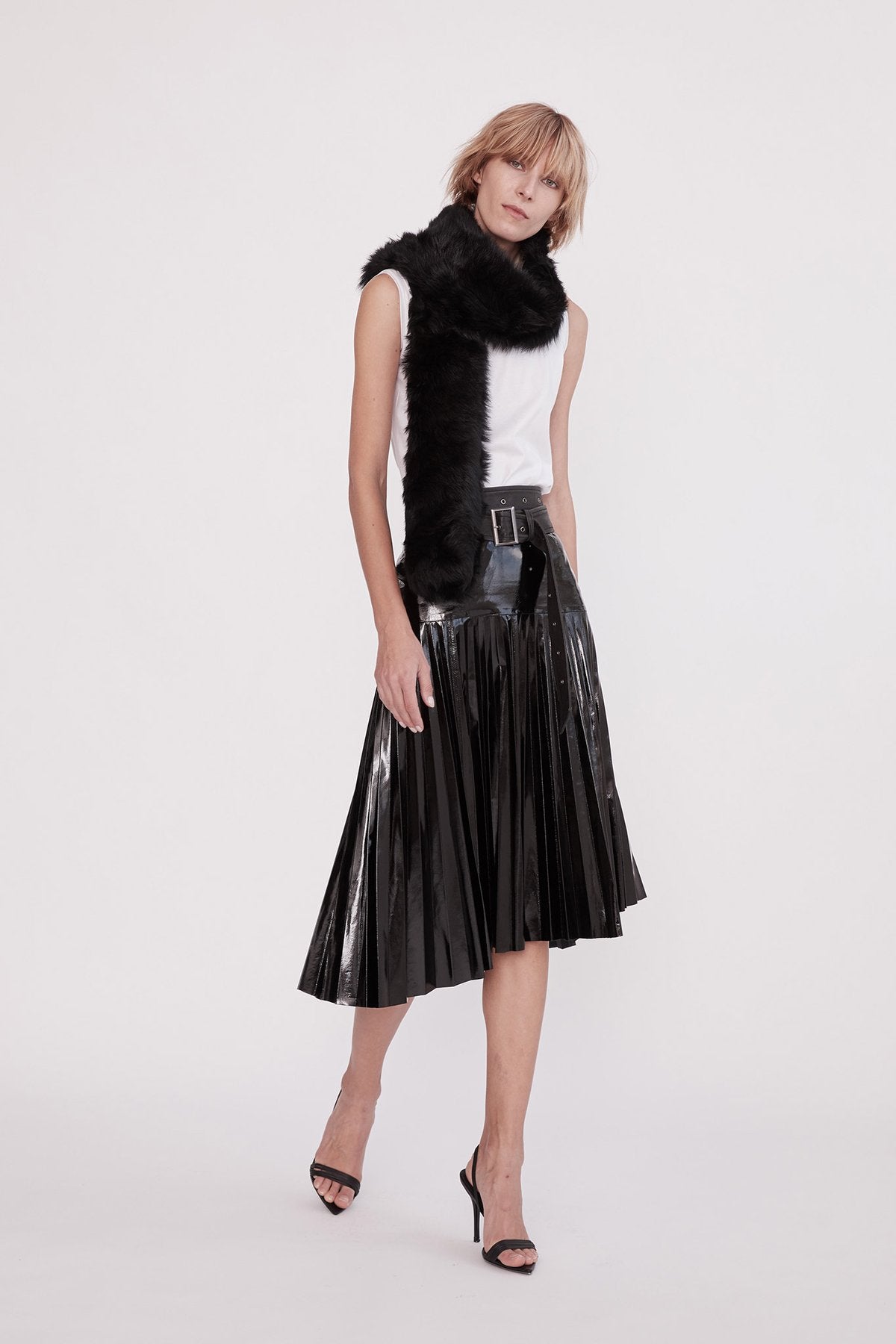 West 14th Park Ave Pleated Skirt in Black Glossy Leather