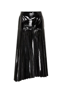 West 14th Park Ave Pleated Skirt in Black Glossy Leather