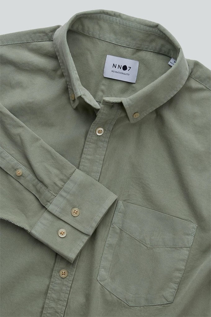 NN07 Arne BD Shirt in Pale Green Fine Cord