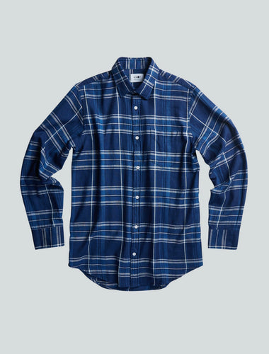 No Nationality Errico Regular Cotton Checkered Shirt in Dark Indigo