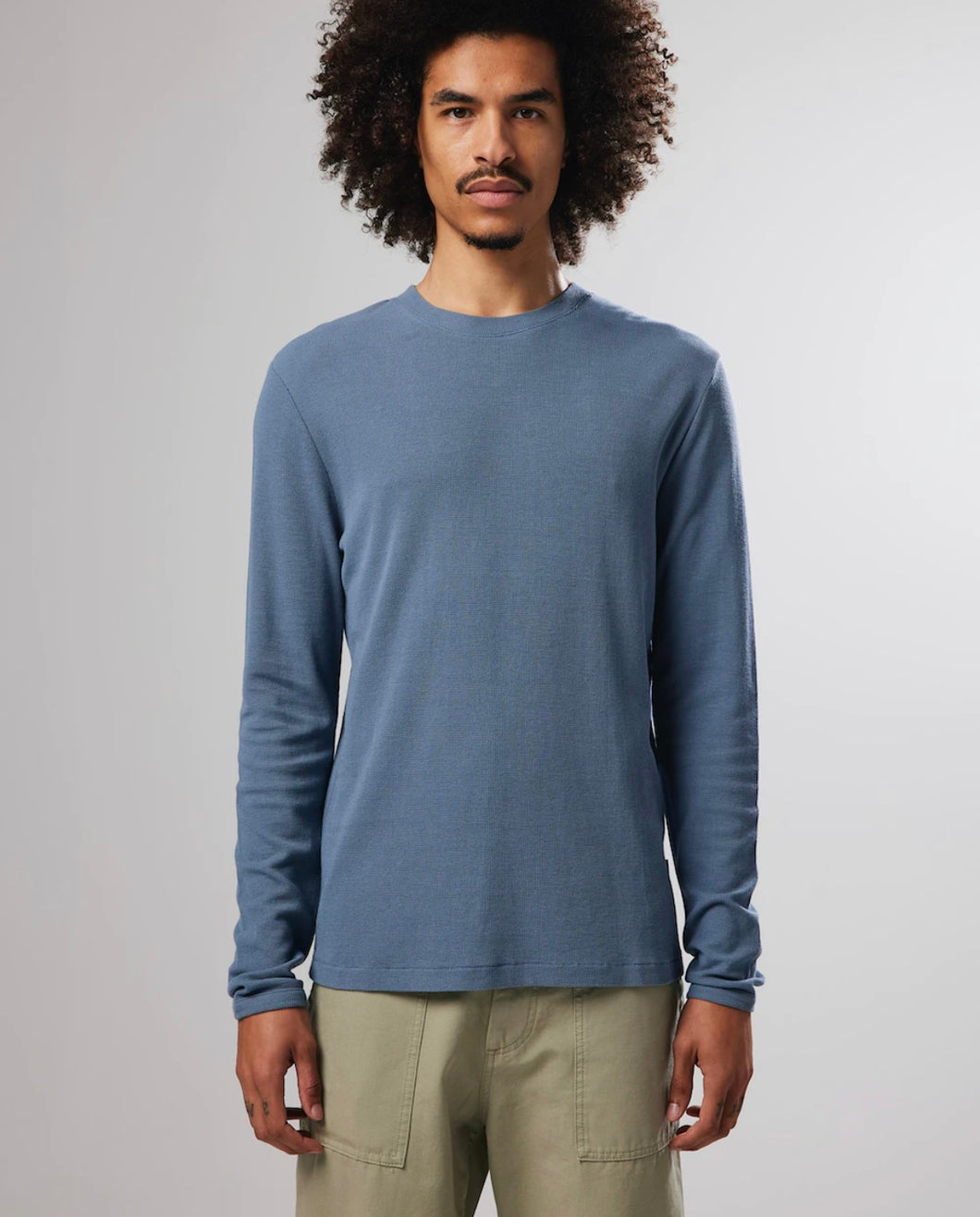 No Nationality Clive Cotton Blend Tee in Swedish Blue