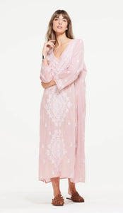 One Season Long Goa Dress in Pink with White embroidery