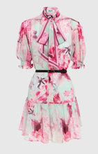 Load image into Gallery viewer, Leo Lin Agnes Tie Neck Mini Dress - Camilia print In Fuschia